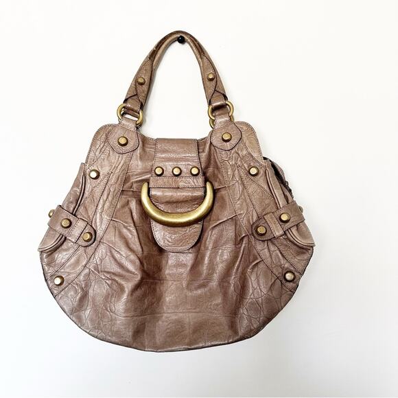 Guess Collection Leather Top Handle City Tote Bag Taupe Antique Gold - Picture 1 of 14